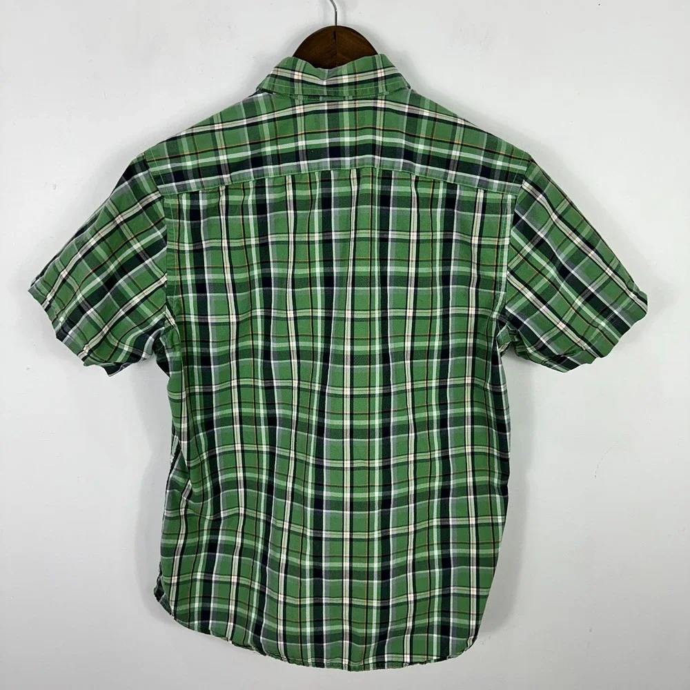 Banana Republic Button‎ Up Shirt Mens Small Green Plaid Cotton Preppy Academia